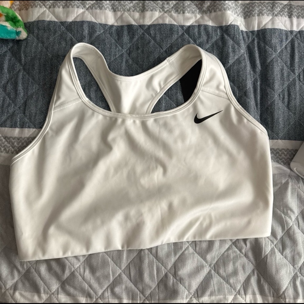 Nike White Sports Bra with Black Swoosh